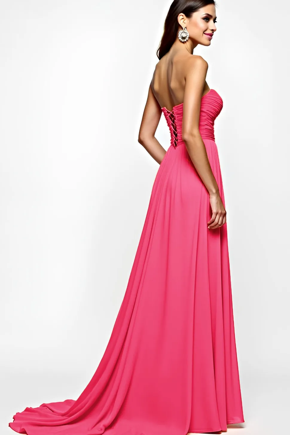 Uma linha Fuchsia Straplesss vestido de baile com fenda