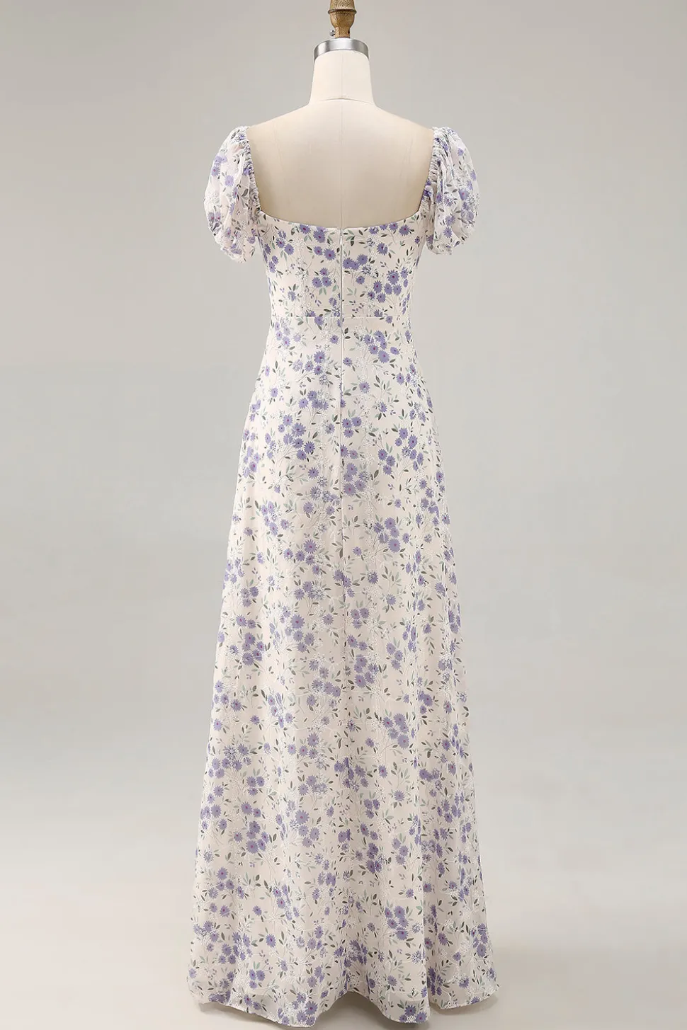 Uma linha impressa flor azul longo vestido de casamento convidado com fenda
