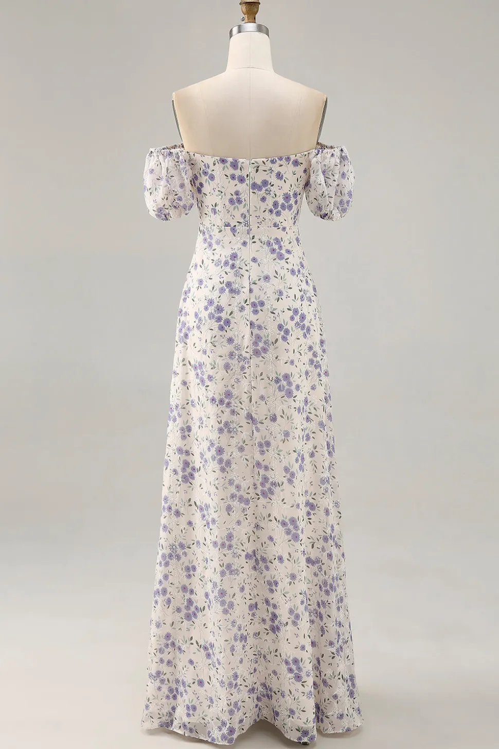 Uma linha impressa flor azul longo vestido de casamento convidado com fenda