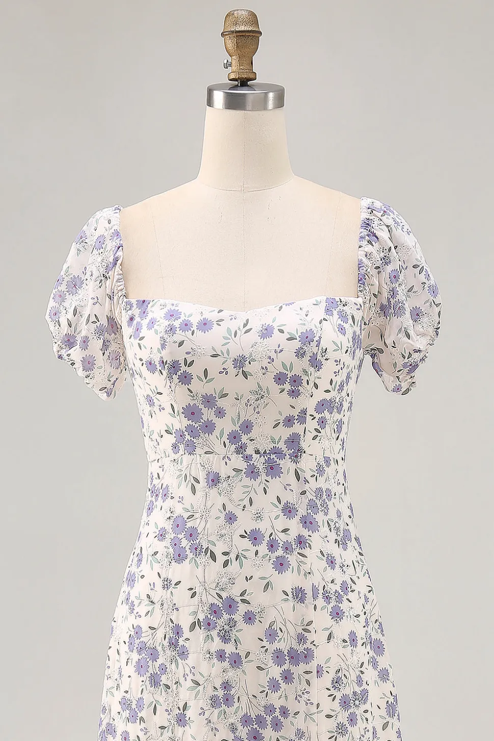 Uma linha impressa flor azul longo vestido de casamento convidado com fenda
