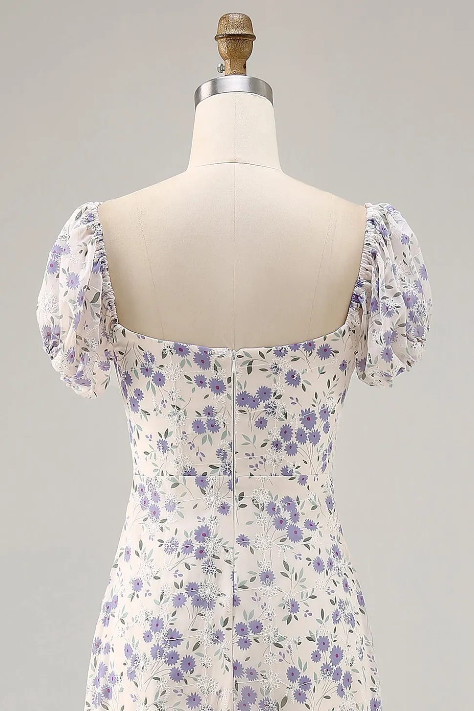 Uma linha impressa flor azul longo vestido de casamento convidado com fenda