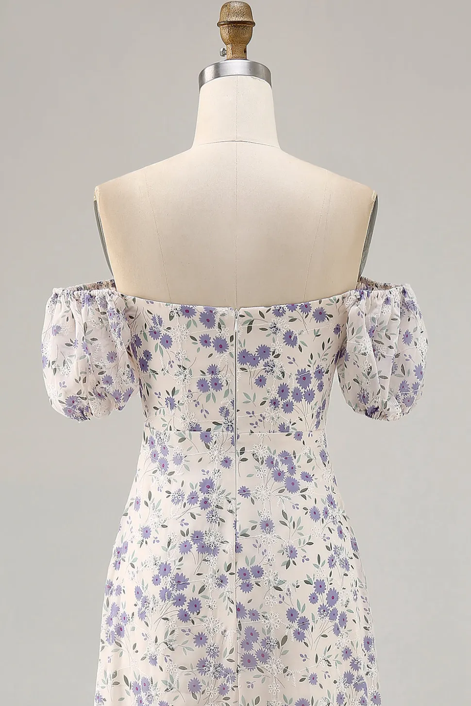 Uma linha impressa flor azul longo vestido de casamento convidado com fenda