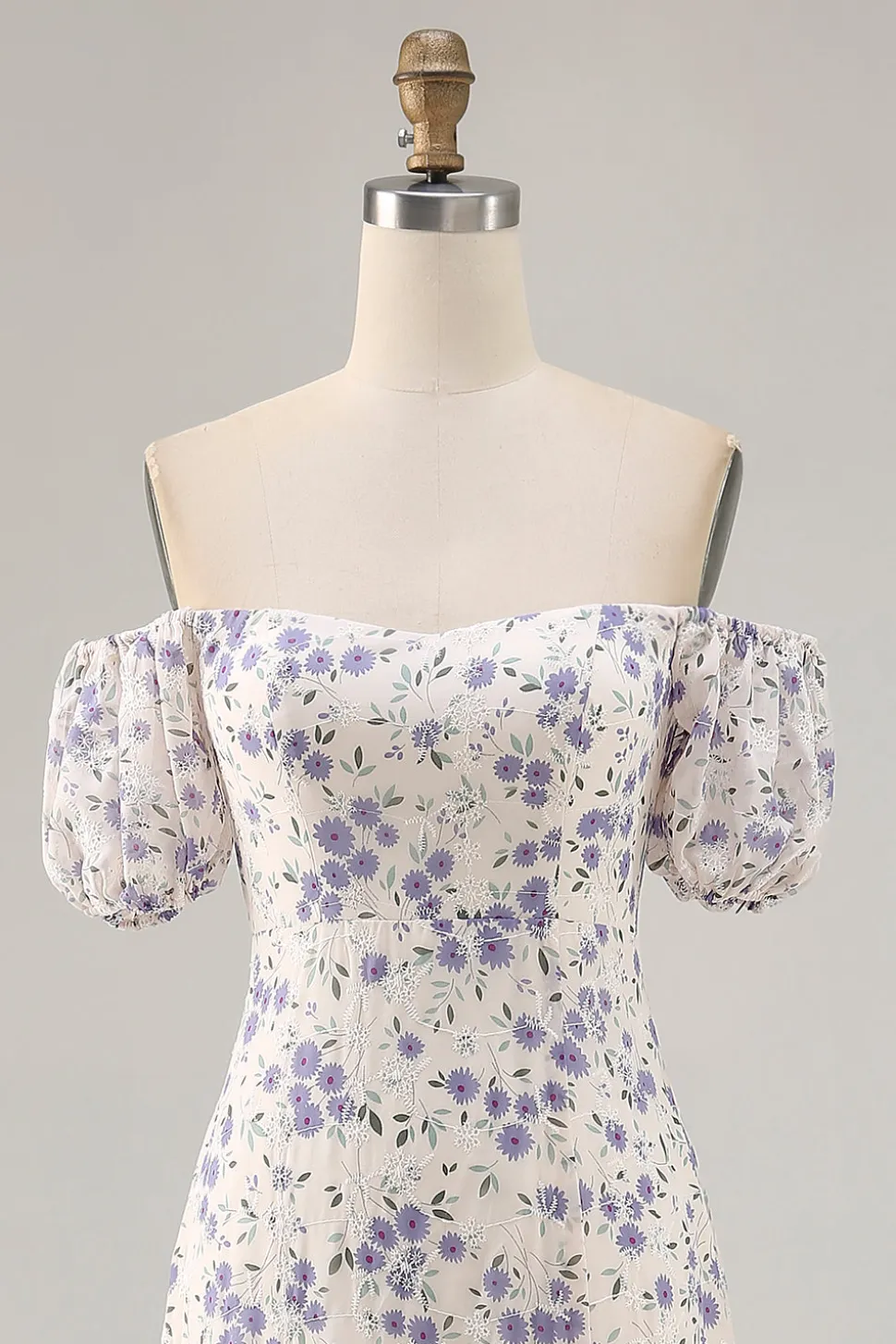 Uma linha impressa flor azul longo vestido de casamento convidado com fenda