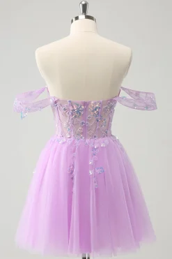 Uma linha lilás fora do ombro Sequined Homecoming Dress