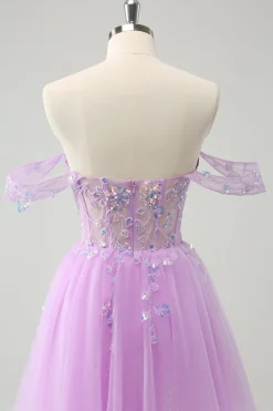 Uma linha lilás fora do ombro Sequined Homecoming Dress