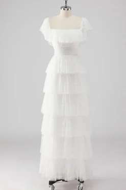 Uma linha preta pescoço quadrado vestido formal em camadas