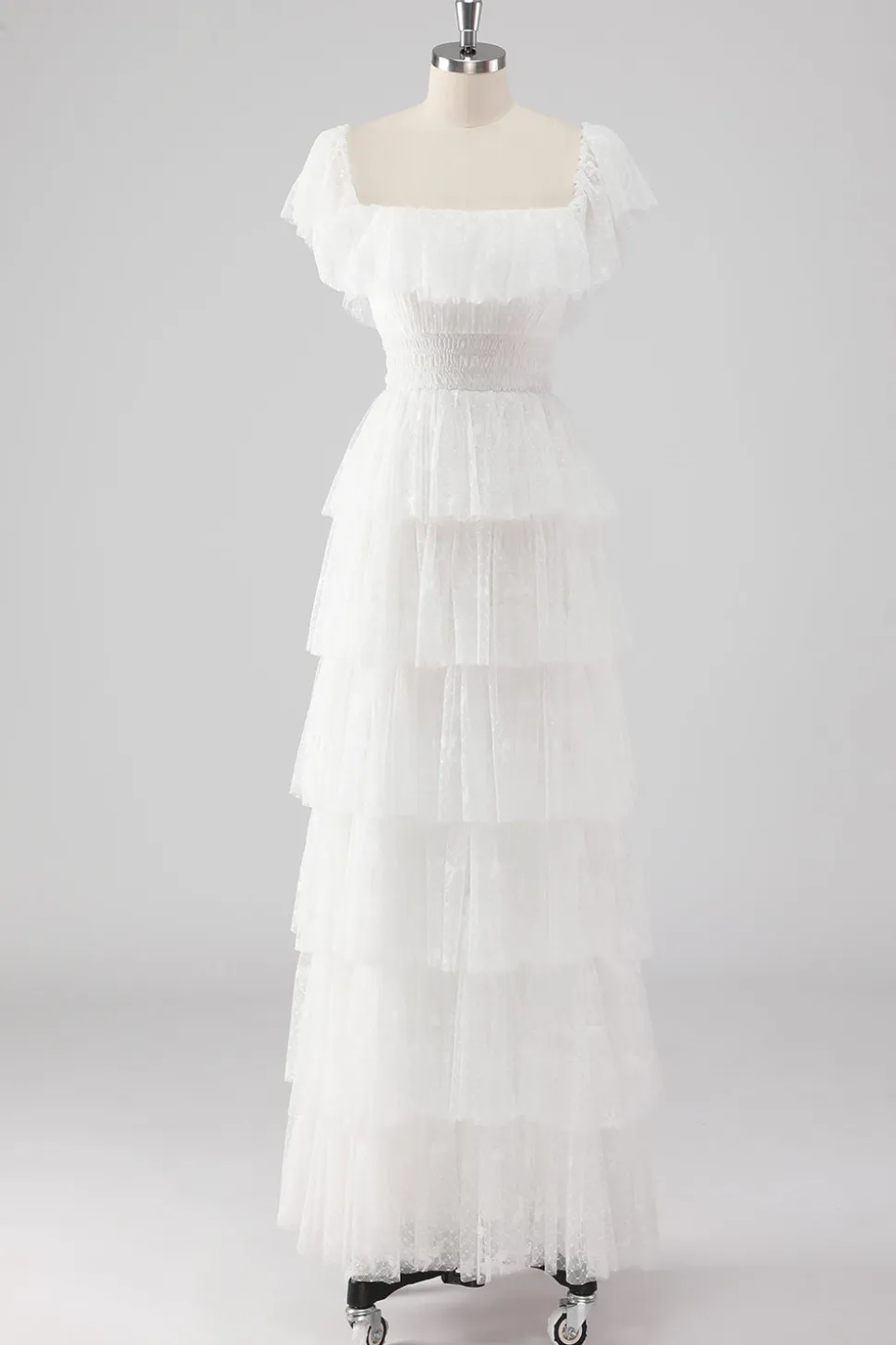 Uma linha preta pescoço quadrado vestido formal em camadas