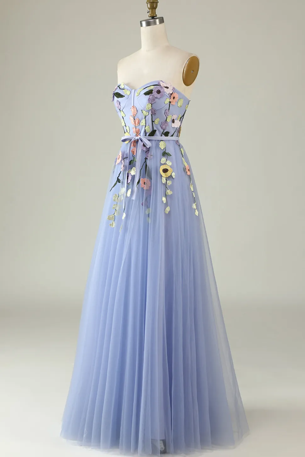 Uma linha querida lavanda longo vestido de baile com apliques