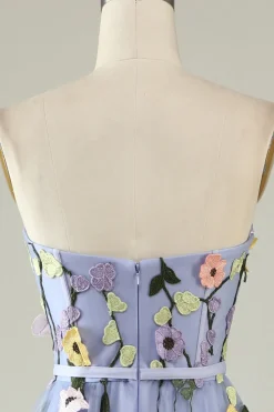 Uma linha querida lavanda longo vestido de baile com apliques