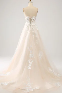 Uma linha querida longo espartilho vestido de noiva com apliques