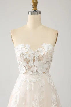 Uma linha querida longo espartilho vestido de noiva com apliques