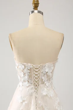 Uma linha querida longo espartilho vestido de noiva com apliques