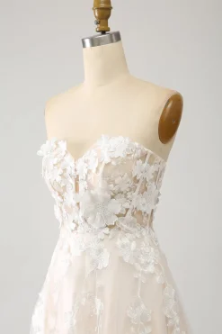 Uma linha querida longo espartilho vestido de noiva com apliques