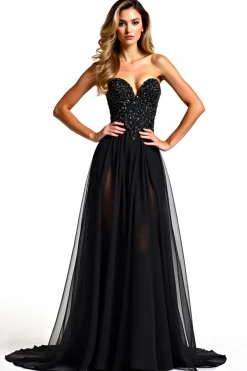 Uma linha sem alças lantejoulas vestido de gravata preta