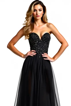 Uma linha sem alças lantejoulas vestido de gravata preta