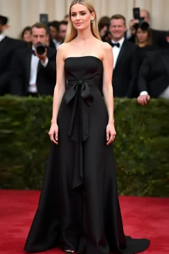 Uma linha sem alças preto cetim arco vestido de gala