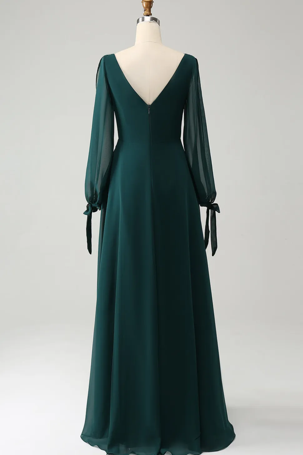 Uma linha verde escuro Bateau pescoço Chiffon vestido de dama de honra com fenda