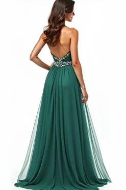 Uma linha verde escuro sem alças Appliqued Long Prom Dress com fenda