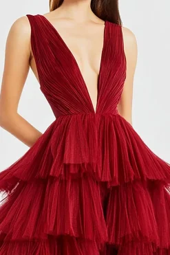 Uma linha vermelha espaguete alças tule vestido formal com fenda