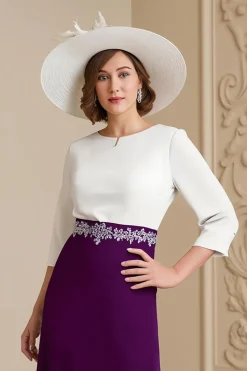 Uva 3/4 manga Bateau pescoço uma linha midi vestido de noiva convidado