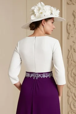 Uva 3/4 manga Bateau pescoço uma linha midi vestido de noiva convidado
