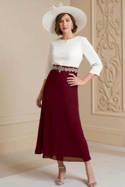 Uva 3/4 manga Bateau pescoço uma linha midi vestido de noiva convidado