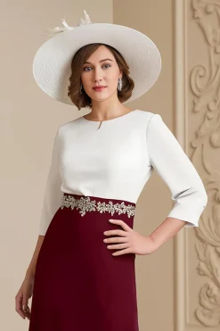 Uva 3/4 manga Bateau pescoço uma linha midi vestido de noiva convidado