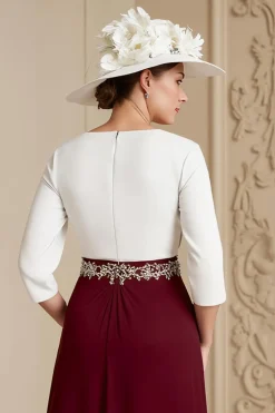 Uva 3/4 manga Bateau pescoço uma linha midi vestido de noiva convidado