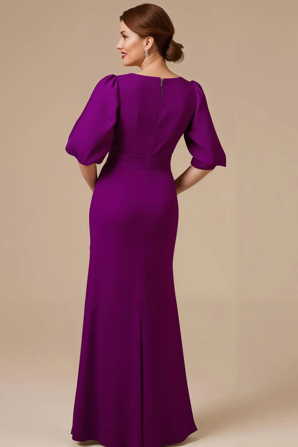 Uva Sereia V-Neck Ruched Meia Manga Mãe do Vestido da Noiva