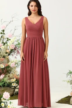 V Pescoço Aberto Costas Rojo Vestido Madrinha