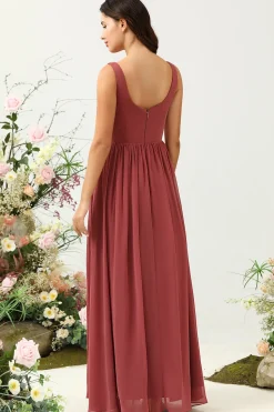 V Pescoço Aberto Costas Rojo Vestido Madrinha