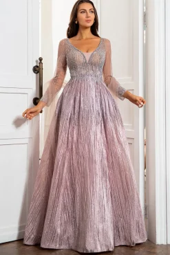 V Pescoço Cinzento Rosa Mãe Vestido com Missanga