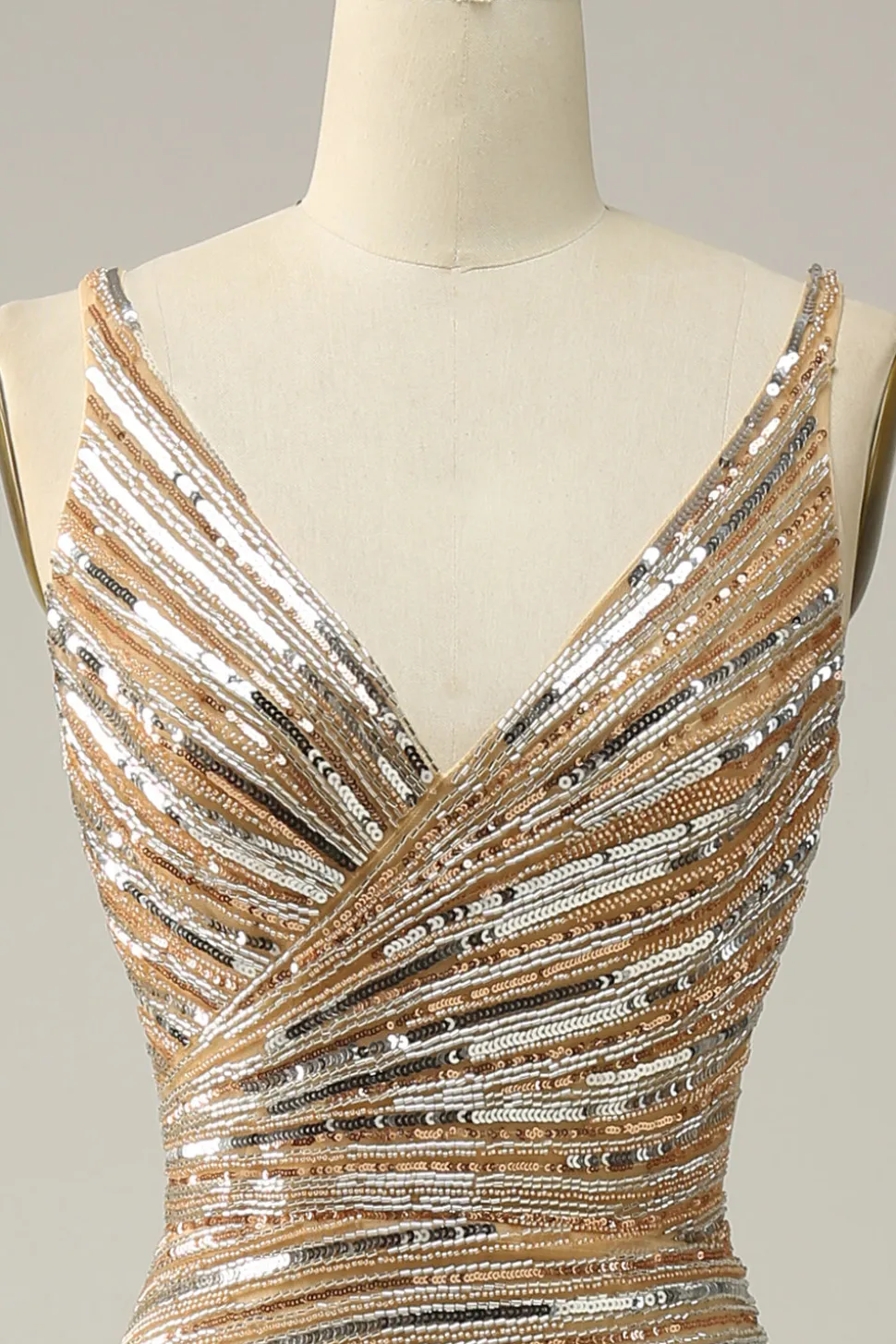 V Pescoço Dourado Vestido de Festa Com Costas Abertas