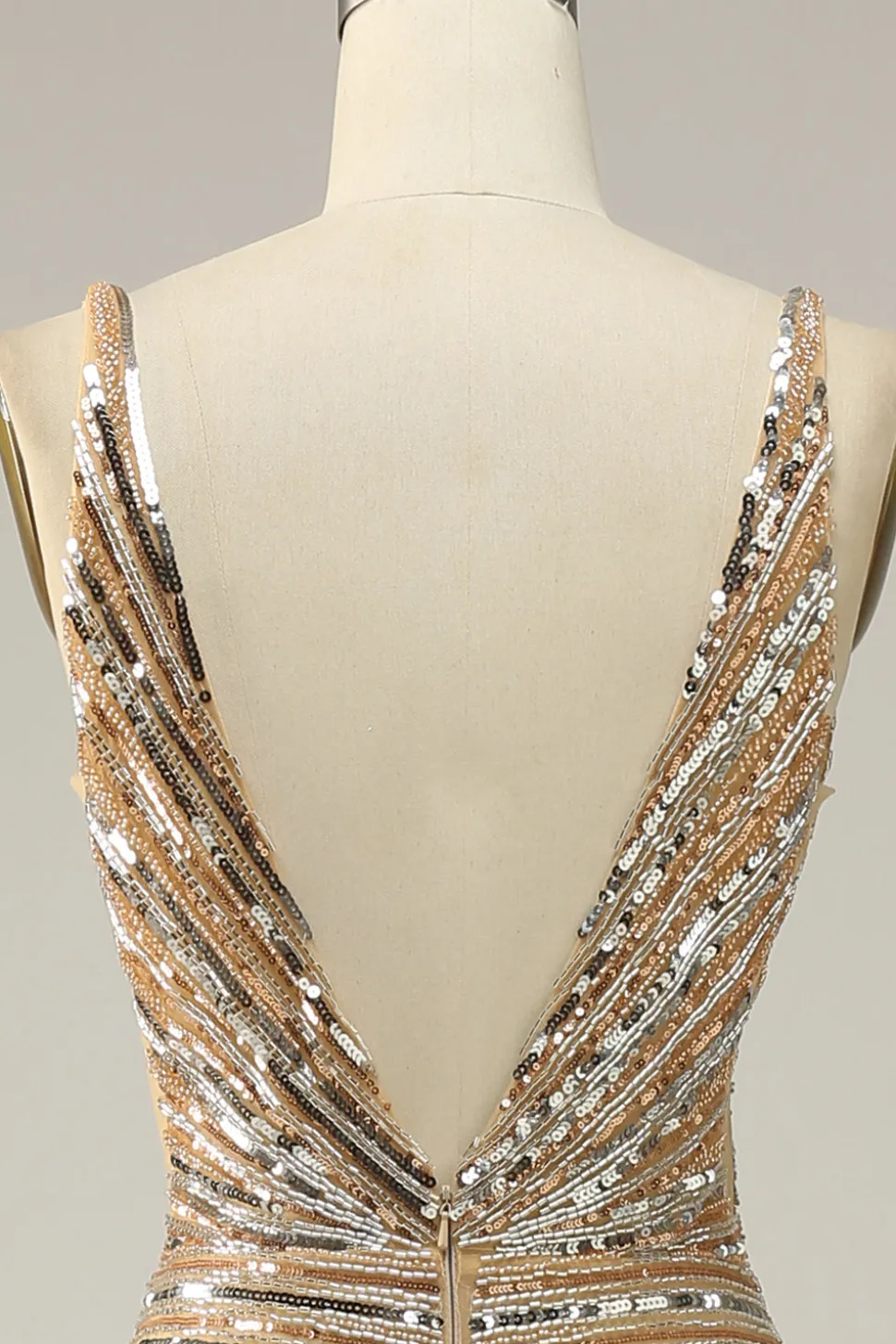 V Pescoço Dourado Vestido de Festa Com Costas Abertas
