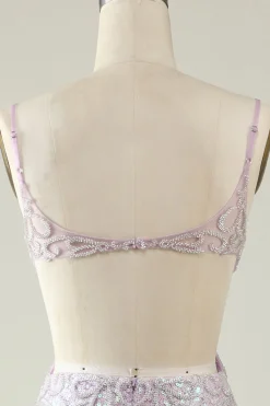V Pescoço Lilás Vestido de Baile Lantejoulas
