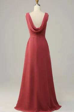 V Pescoço Rojo Chiffon Vestido de Madrinha