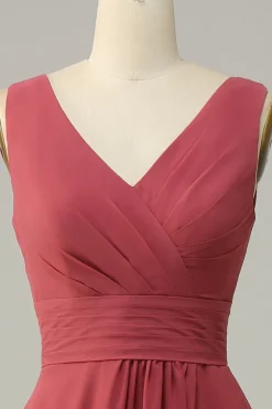 V Pescoço Rojo Chiffon Vestido de Madrinha