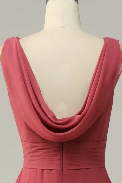 V Pescoço Rojo Chiffon Vestido de Madrinha