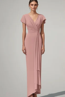 V Pescoço Sereia Rosa Chiffon Long Mãe Do Vestido De Noiva