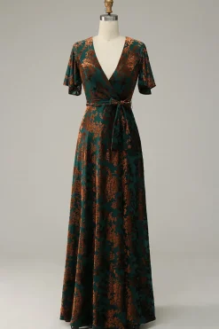 Veludo Escuro Verde Vestido Mãe de Noiva