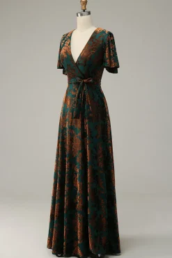 Veludo Escuro Verde Vestido Mãe de Noiva