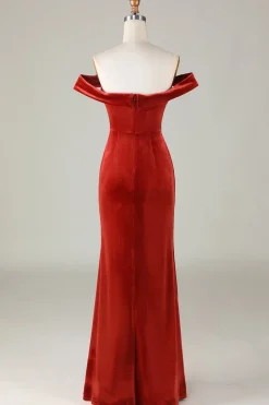 Veludo fora do ombro terracota vestido de dama de honra