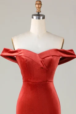 Veludo fora do ombro terracota vestido de dama de honra