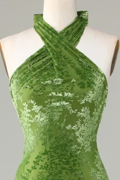Veludo Halter Olive Vestido Madrinha
