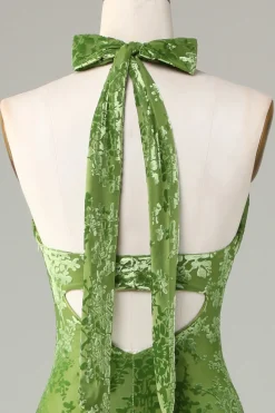 Veludo Halter Olive Vestido Madrinha