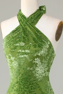 Veludo Halter Olive Vestido Madrinha