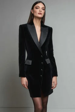 Veludo Lápis Preto Pico Lapela Vestido Blazer Curto