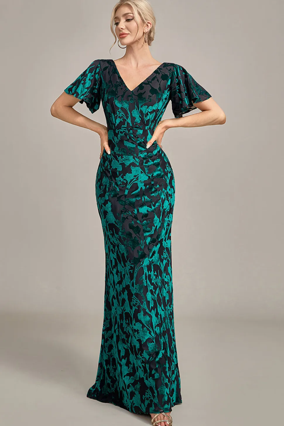 Veludo Pavão Mãe do Vestido da Noiva