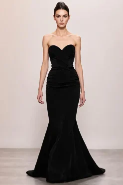 Veludo Preto Sereia Querida Vestido de Noite