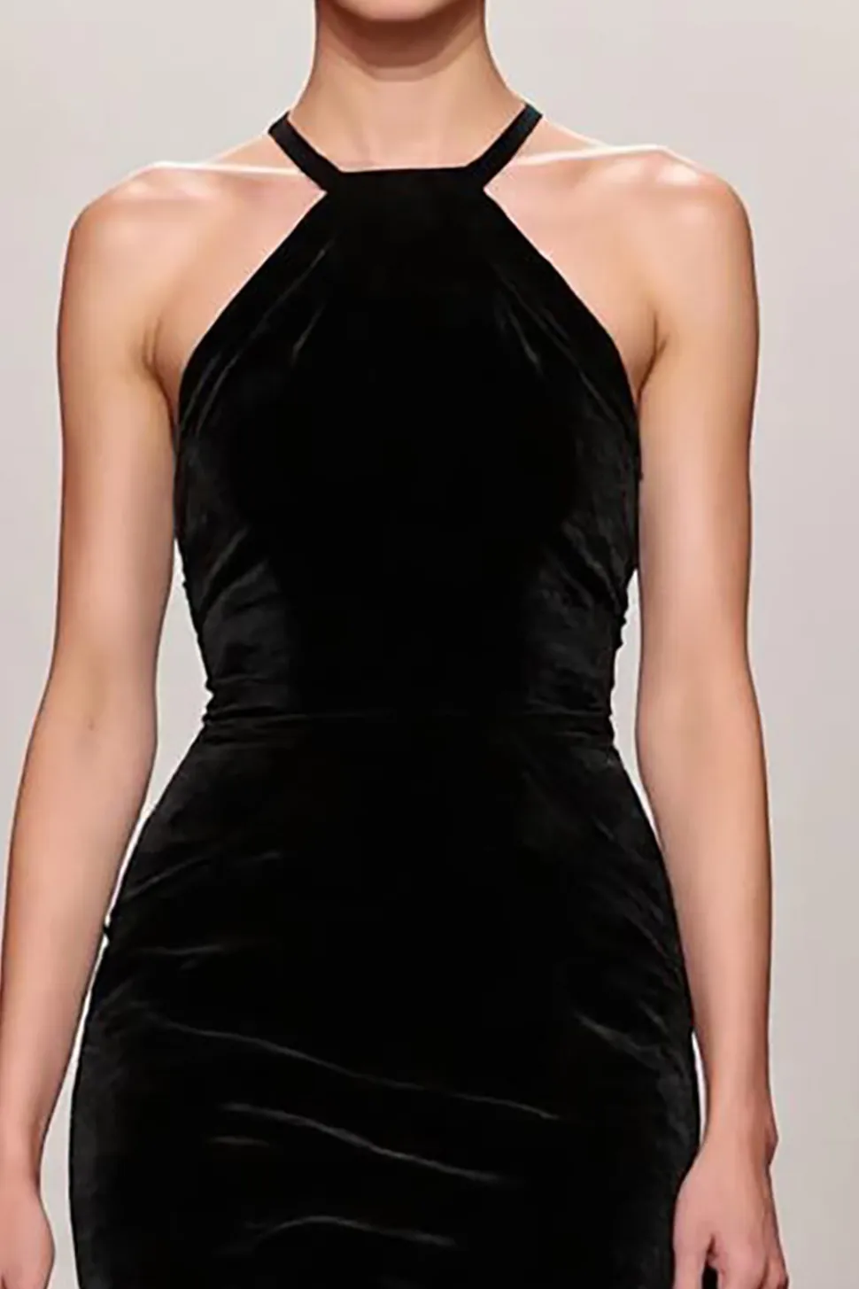 Veludo Preto Uma Linha Halter Vestido de Noite Longo